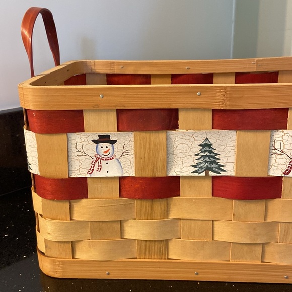 19” Snowman Christmas Winter Tree Holiday Wood Woven Basket w/ Handles Farmhouse - Picture 2 of 16